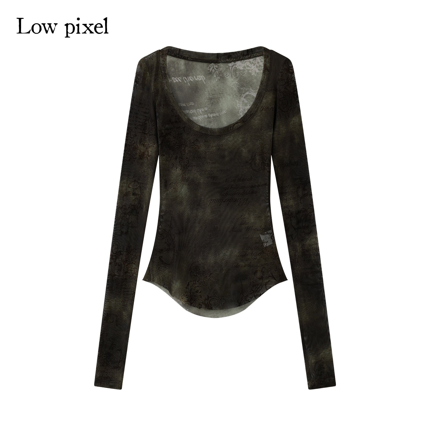 Low pixel Lightweight Stretch Slim Fit Round Neck Olive Green Casual Long Sleeve T-Shirts