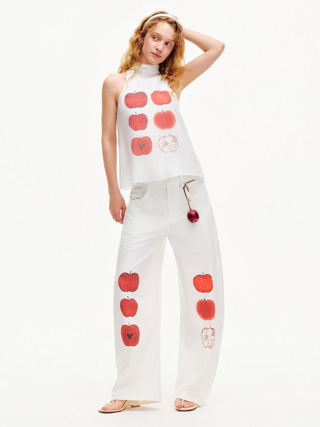 OuttheBlue White Printed Curved Leg Women&