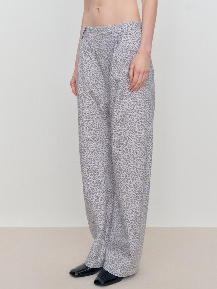 RUN TO THE FUTURE Leopard Print Asymmetric Zip Low Waist Blade Cut Women Wide-Leg Pants