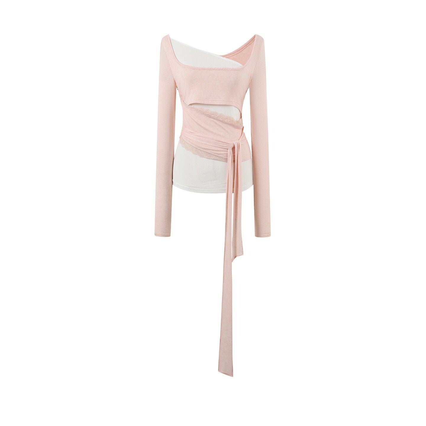 7Shiftin_Lyocell_Wool_Blend_Slim_Lace_Panel_Cross_Motif_White_Pink_Long_Sleeve_Crop_Tops_MISSTT