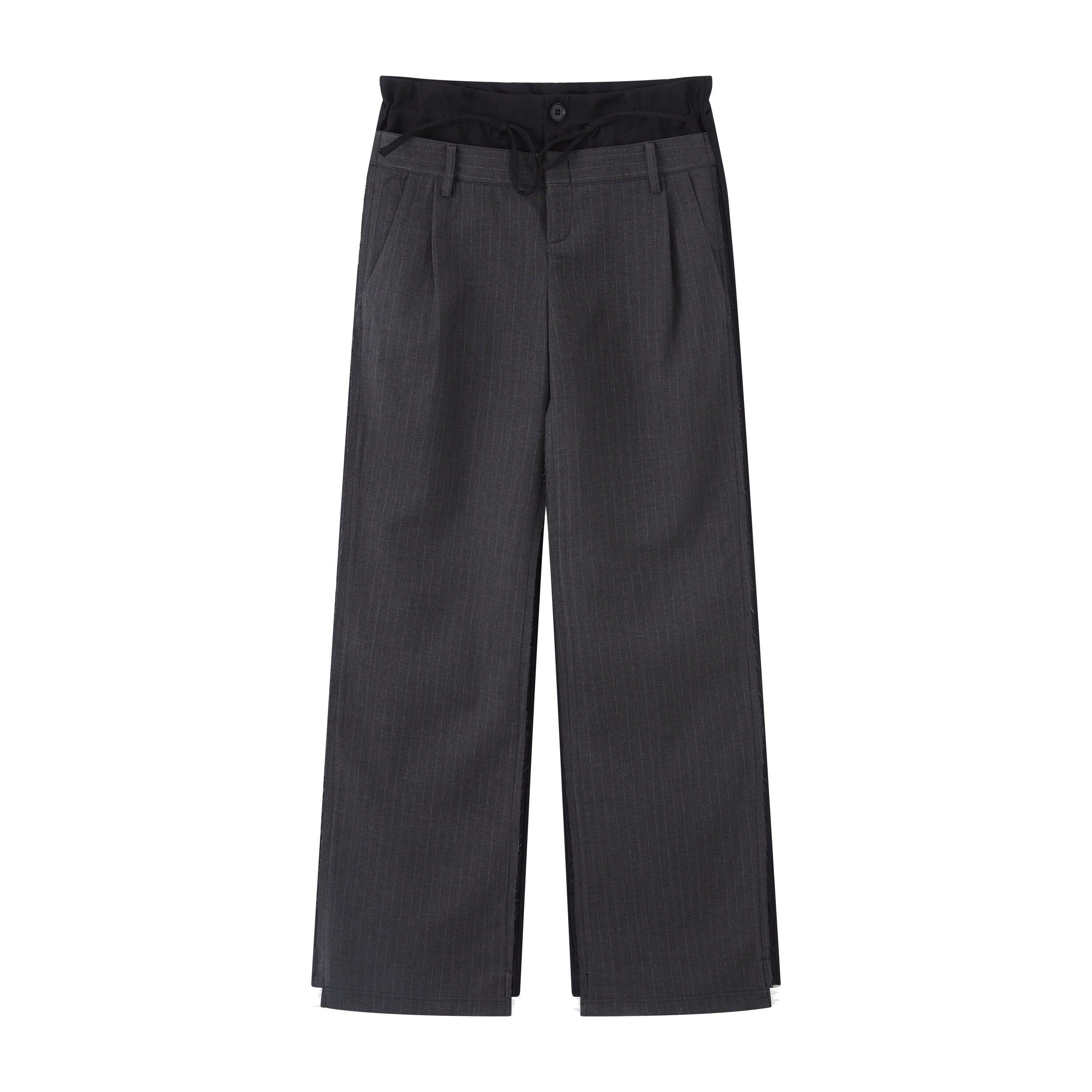 RUN TO THE FUTURE Double Waist Low Rise Pocketed Zipper Fly Women Black Gray Straight Pants