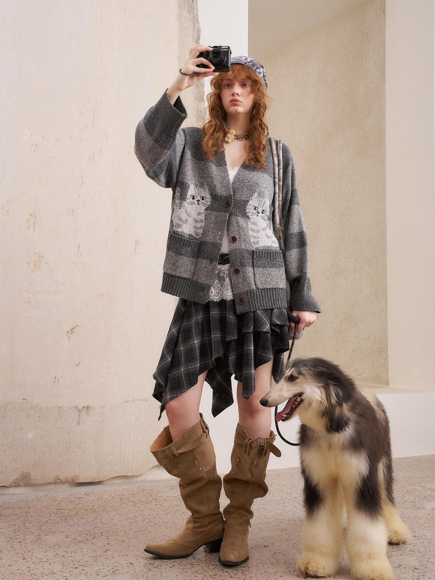 DIDDI MODA Symmetrical Cat Stripe Relaxed Oversized Women&