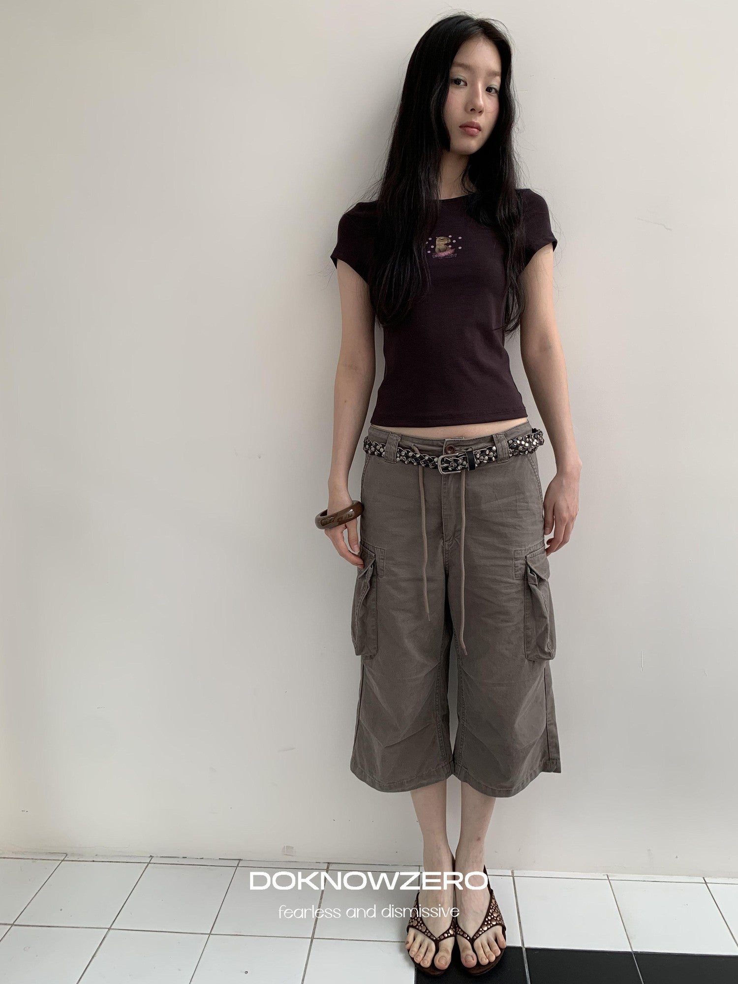 DKZ OFFICIAL Coffee Retro Print Slim Fit Women&