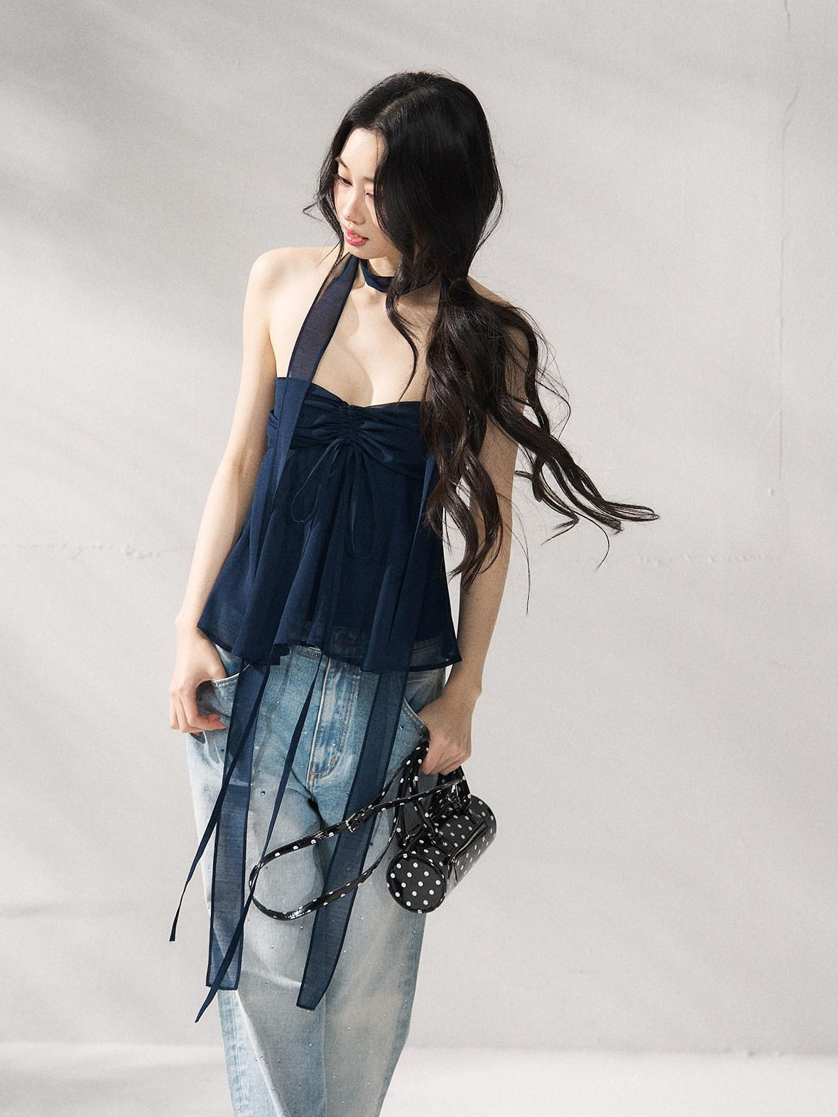 7Shiftin Tie Front Cropped Loose Fit Versatile Solid Color S M L Tube Tops