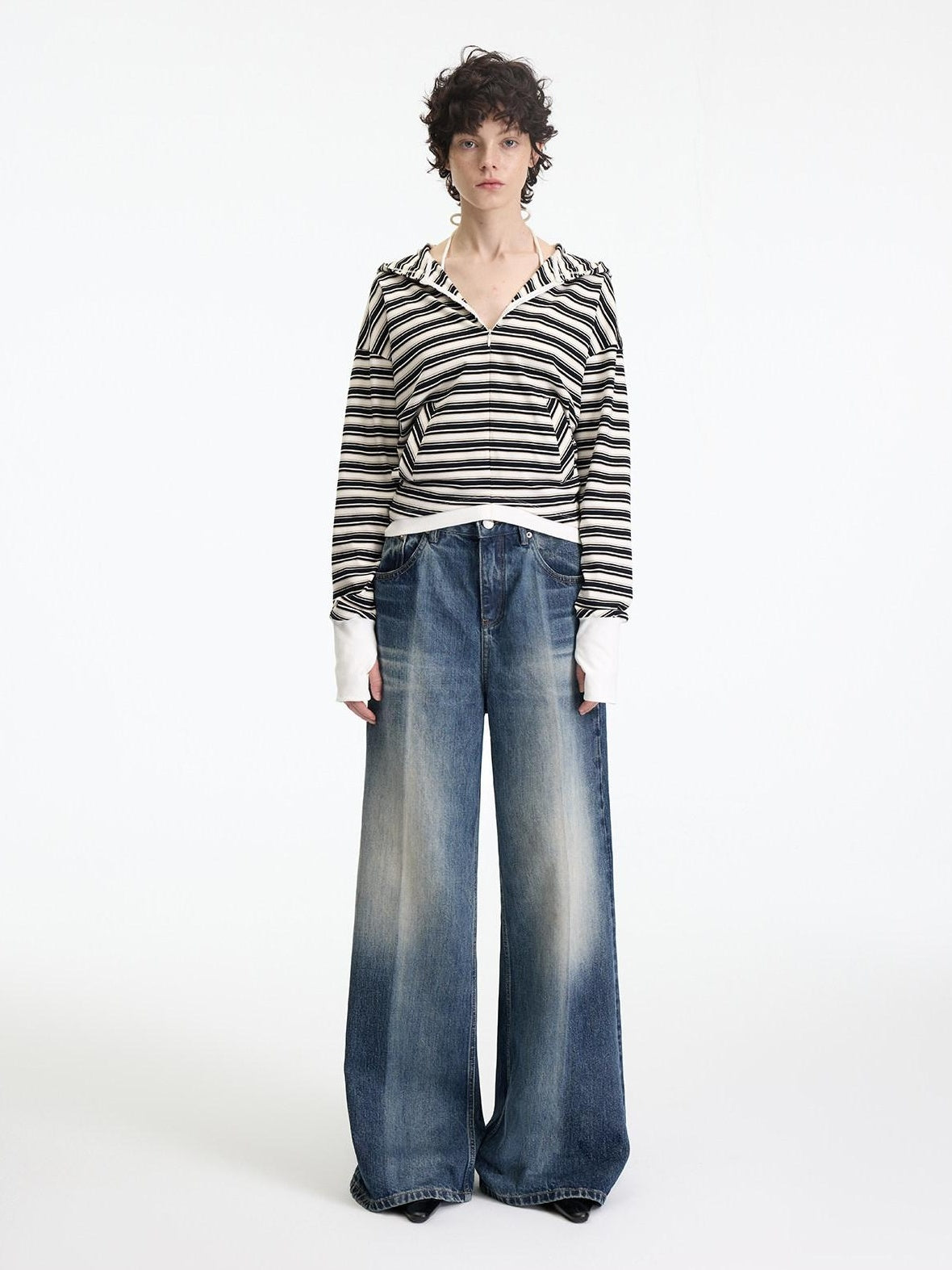 RUN TO THE FUTURE Washed Ice Blue Casual Natural Waist Womens Non Stretch Denim Straight Jeans