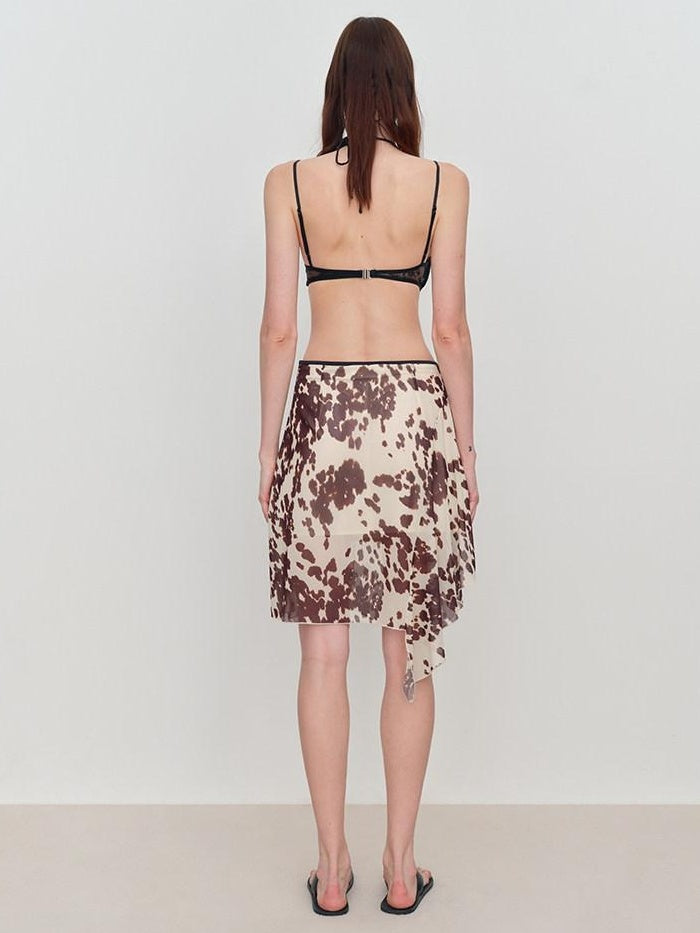 RUN TO THE FUTURE Breathable Lined Asymmetric A Line Casual Low Waist Cow Print Women Midi Skirts