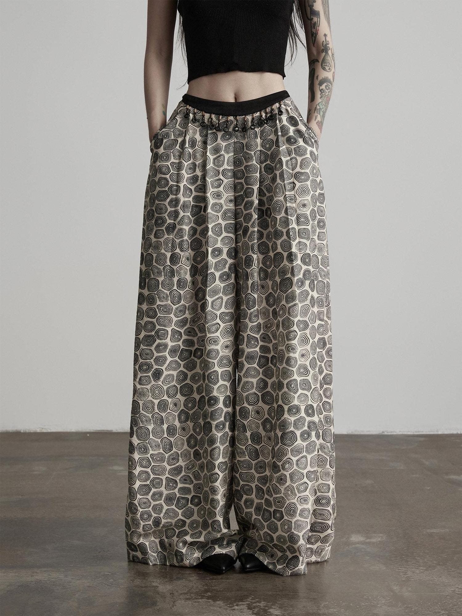 INDULGE Durable Viscose Blend Vintage Patchwork Abstract Pockets Women Wide-Leg Pants