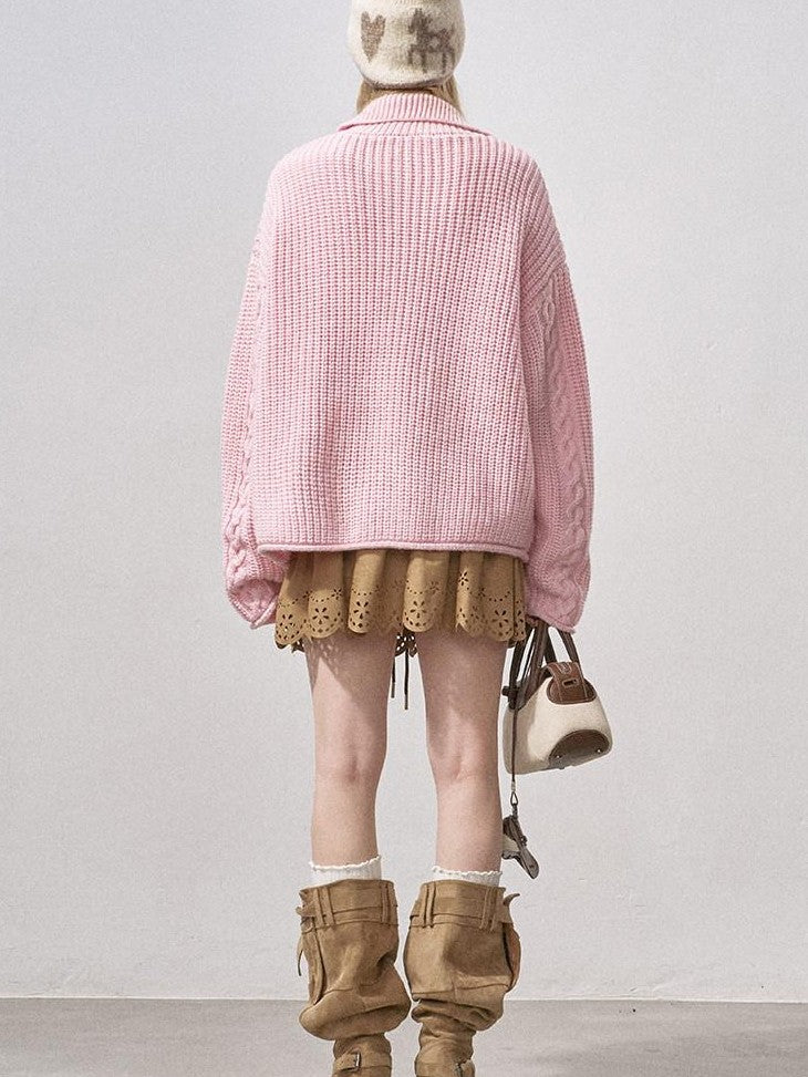 DIDDI MODA Sakura Pink Chunky Cable Knit Women&