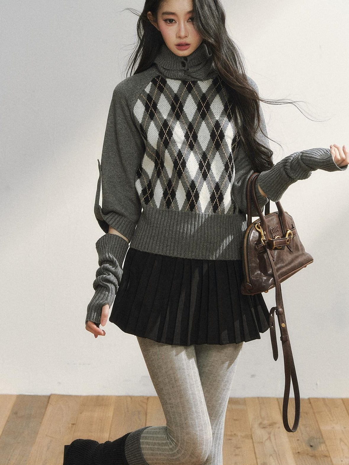 7Shiftin Cozy Vintage Slim Fit Turtleneck Pullover Women Plaid Knitwear Tops Sweaters