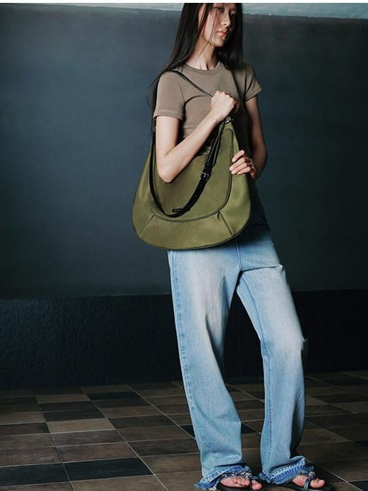 RUN TO THE FUTURE Large Egg Shape Nylon Topstitch Original Design Casual Unisex Shoulder Bags