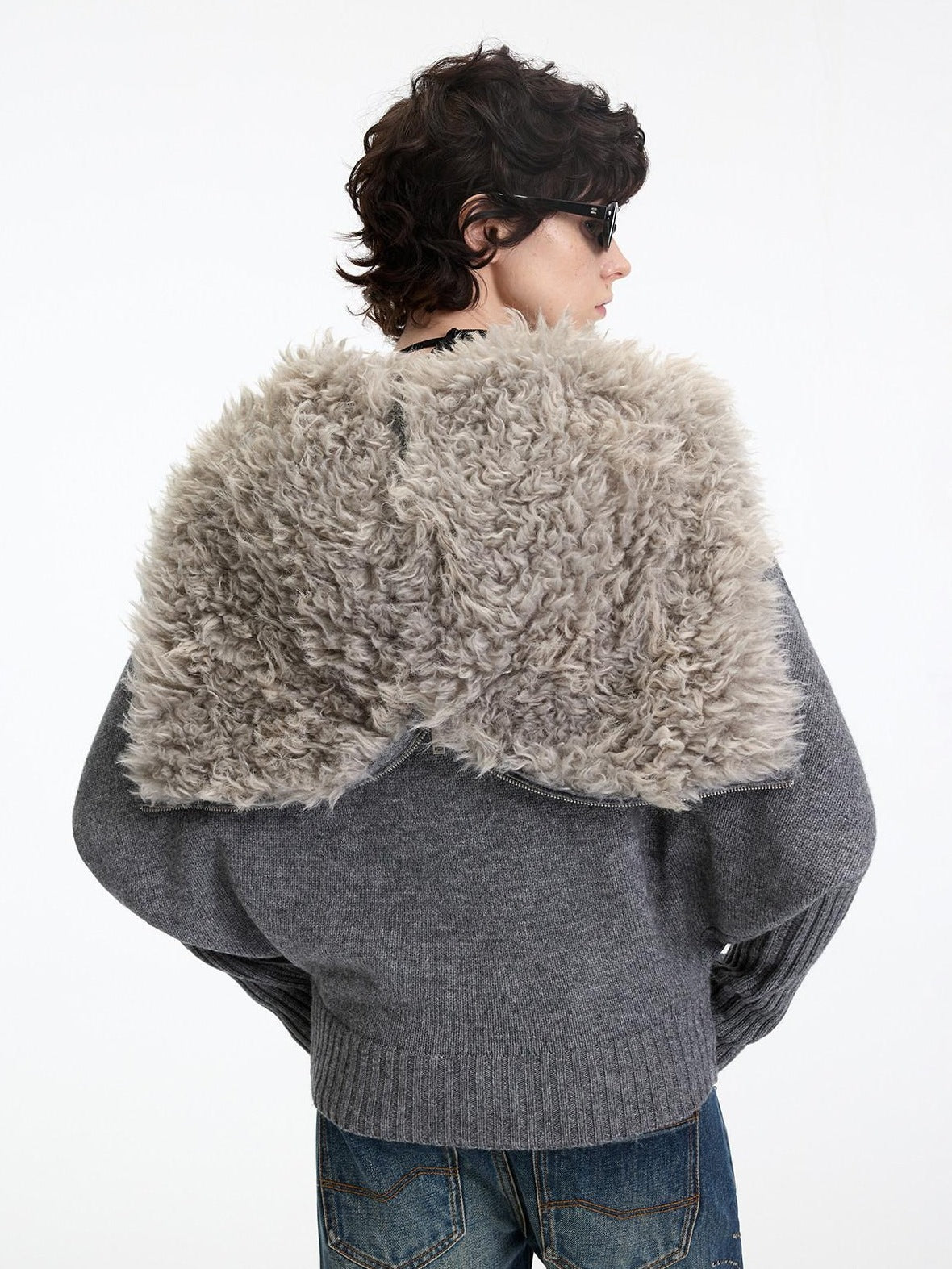 RUN TO THE FUTURE Soft Wool Blend Hooded Patchwork Vintage Loose Fit Zipper Knit Cardigans