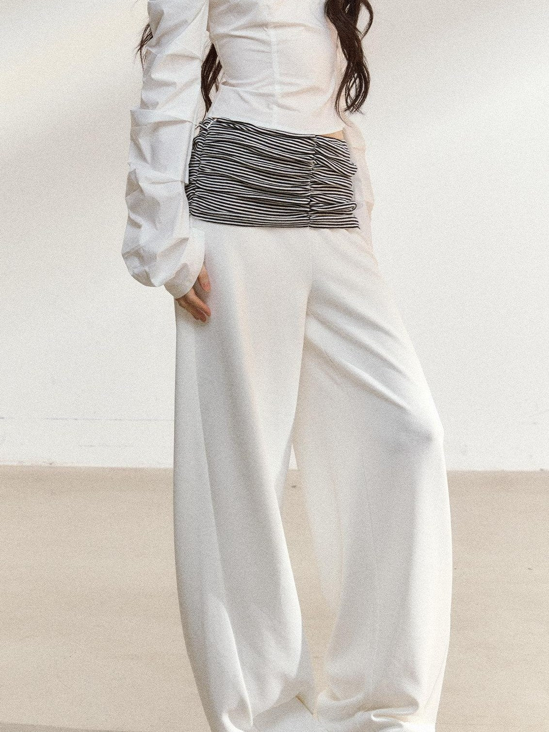 7Shiftin Recycled Fiber Stripe Patchwork Natural Waist Loose Women Wide Leg Pants