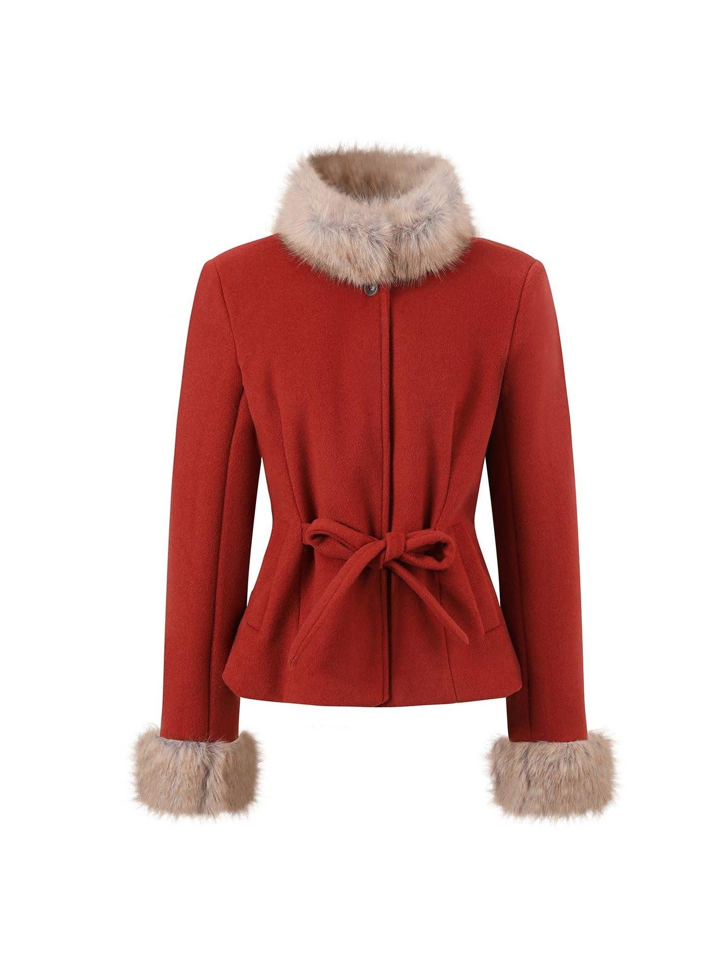 7Shiftin Slimming Casual Fitted Two Tone Fur Collar Women Button Short Cropped Jackets