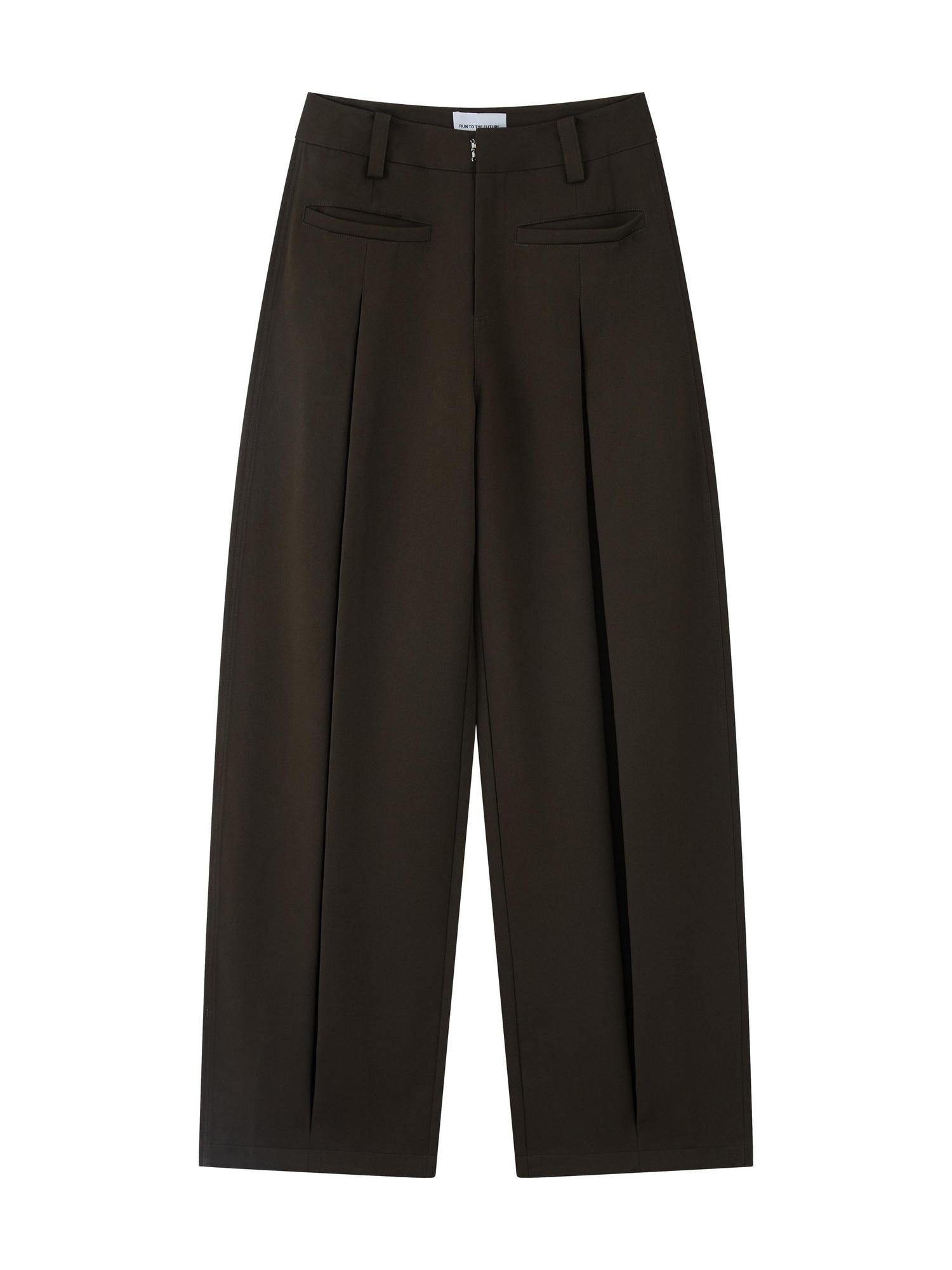 RUN TO THE FUTURE Pleated Low Waist Minimalist Loose Fit Women Vintage Green Wide-Leg Pants