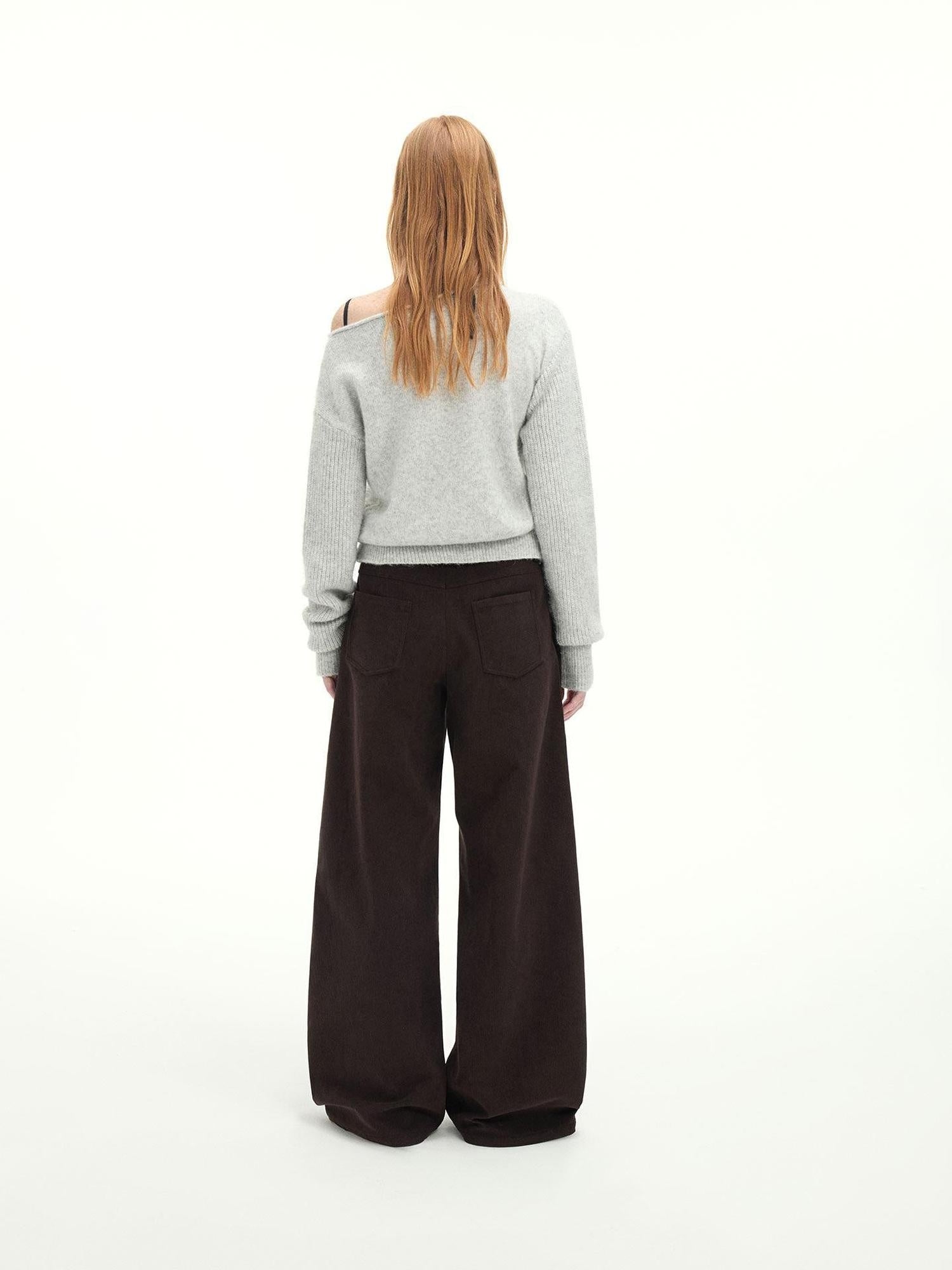 RUN TO THE FUTURE Casual Mid Low Waist Zip Fly Polyester Women Deep Brown Wide-Leg Pants