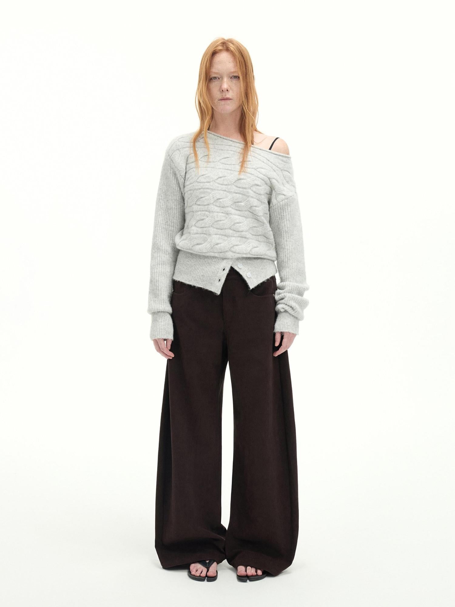RUN TO THE FUTURE Casual Mid Low Waist Zip Fly Polyester Women Deep Brown Wide-Leg Pants