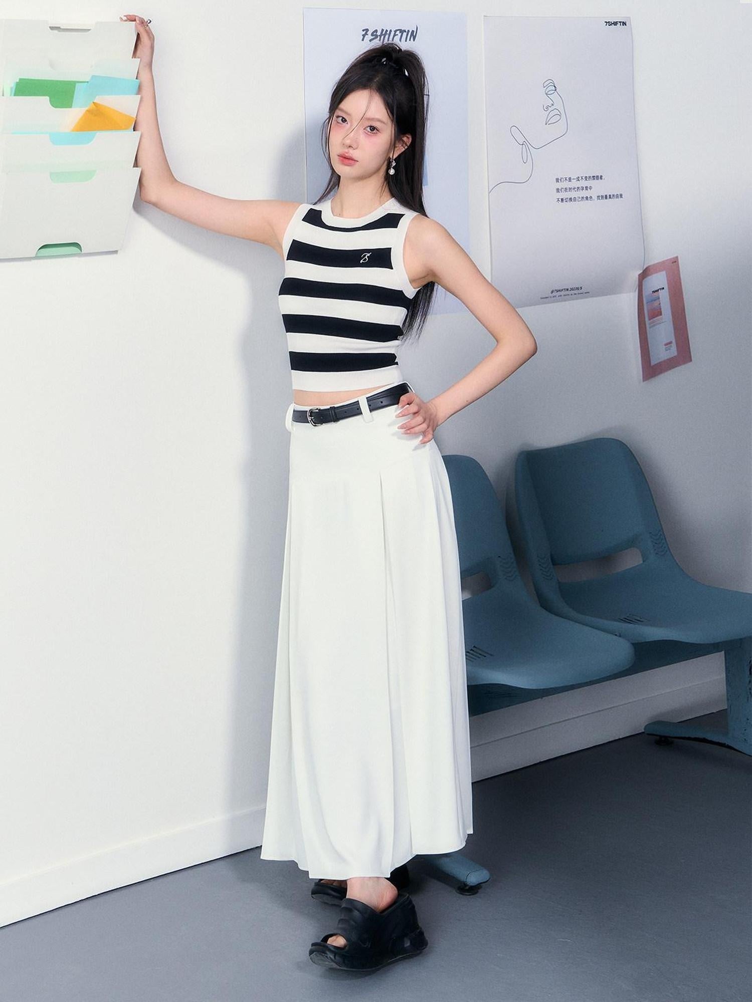 7Shiftin Elegant Versatile Solid White Classic Fit For Young Women Maxi Skirts
