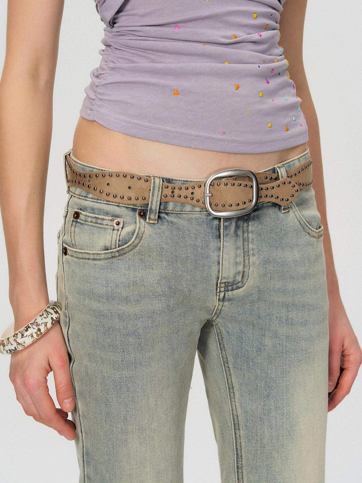 The NeverMore Washed Micro Flare Low Rise Micro Stretch Cotton Blue Green Straight Leg Jeans