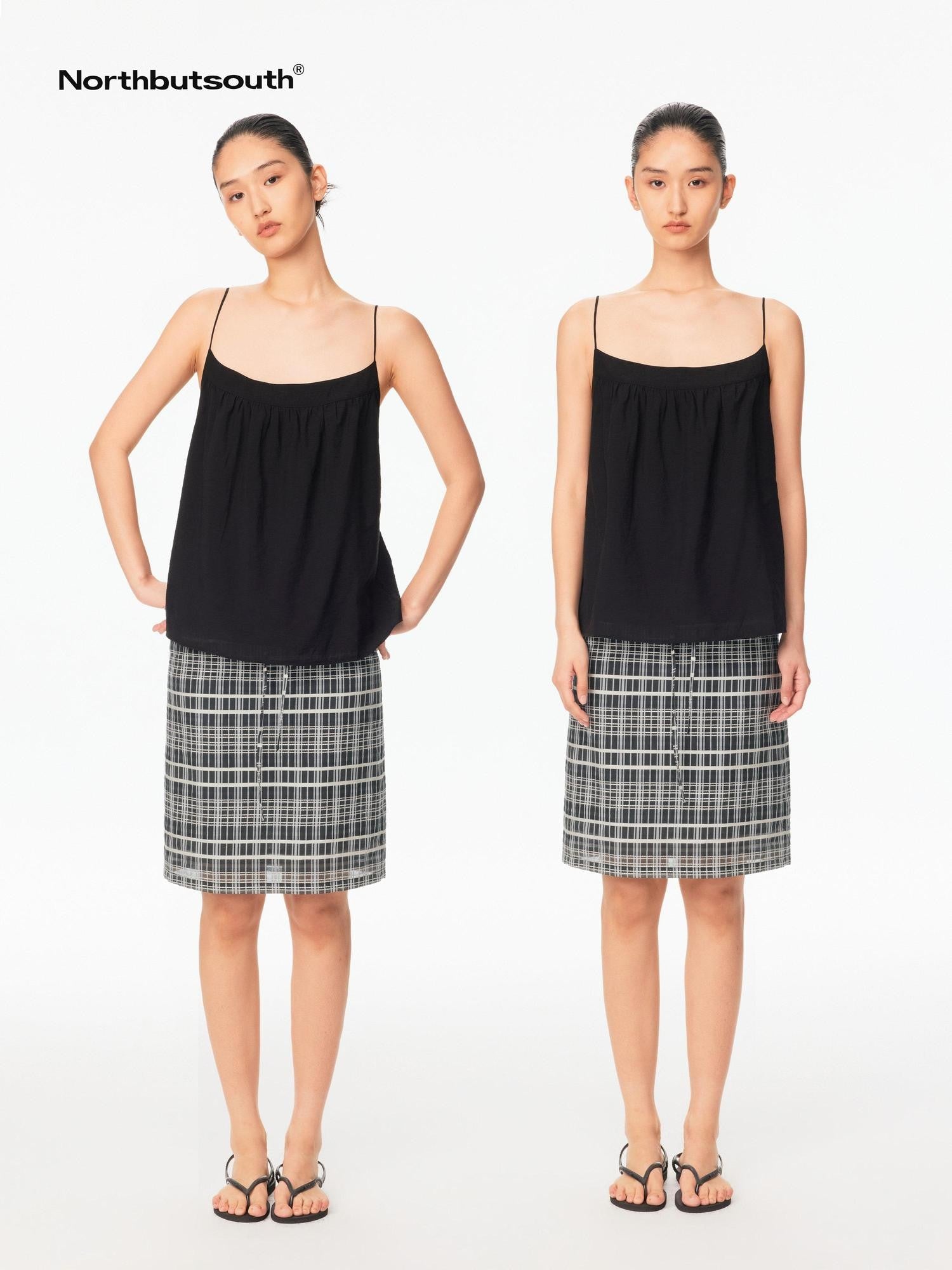 Northbutsouth Black White Check Textured Convertible Strapless Women&