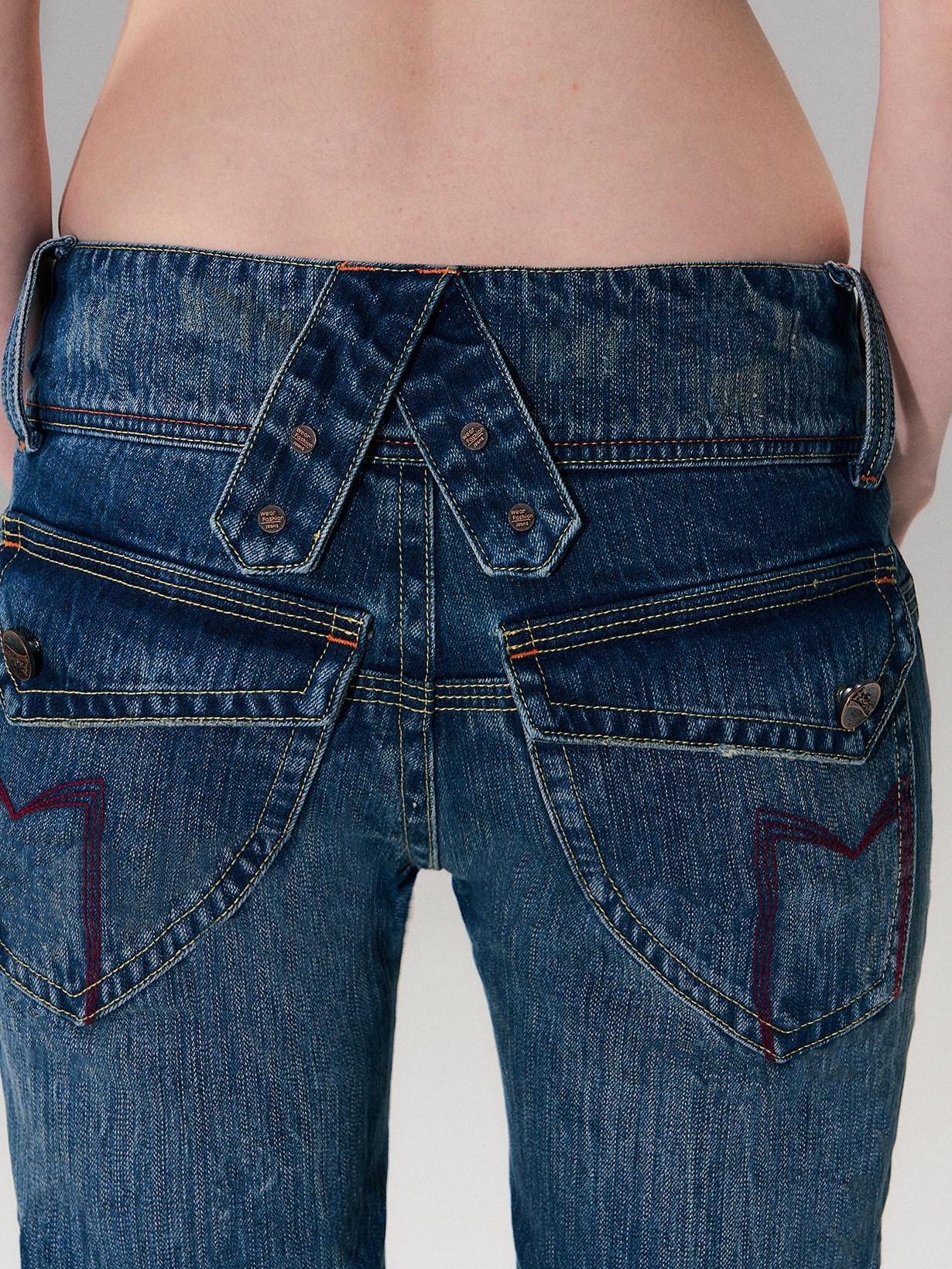 The NeverMore Slight Stretch Low Rise Slim Cotton Casual Women Deep Blue Straight Leg Jeans