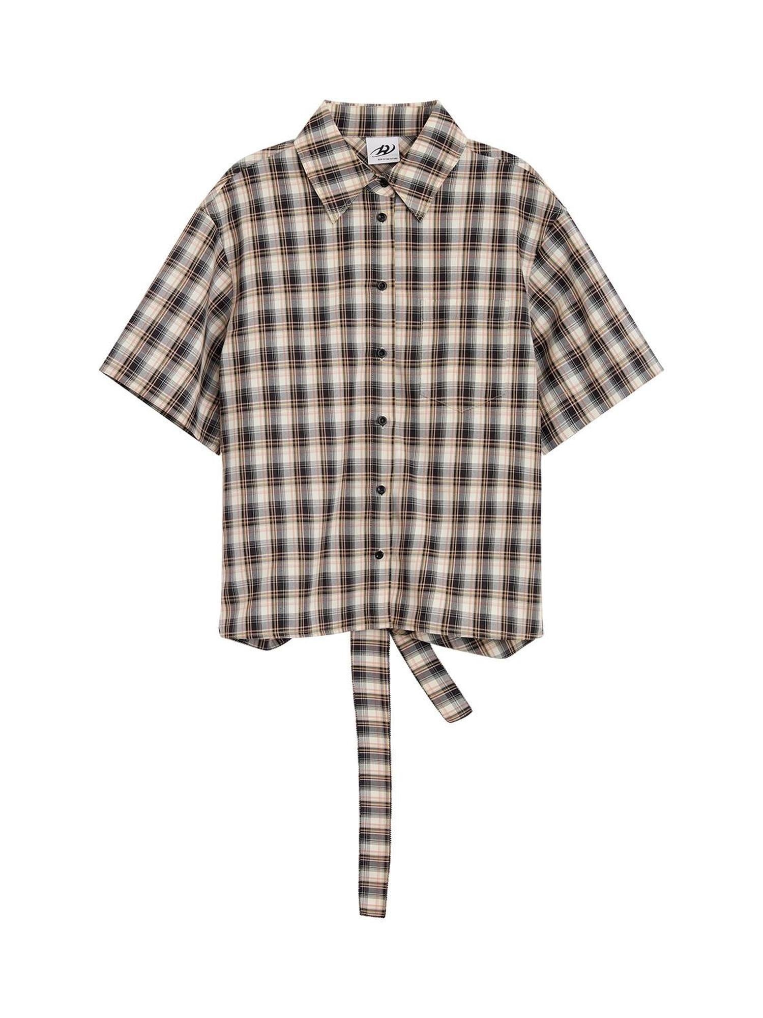 RUN TO THE FUTURE Skin Friendly Breathable Vintage Slim Tie Women Plaid Button Collar Shirts