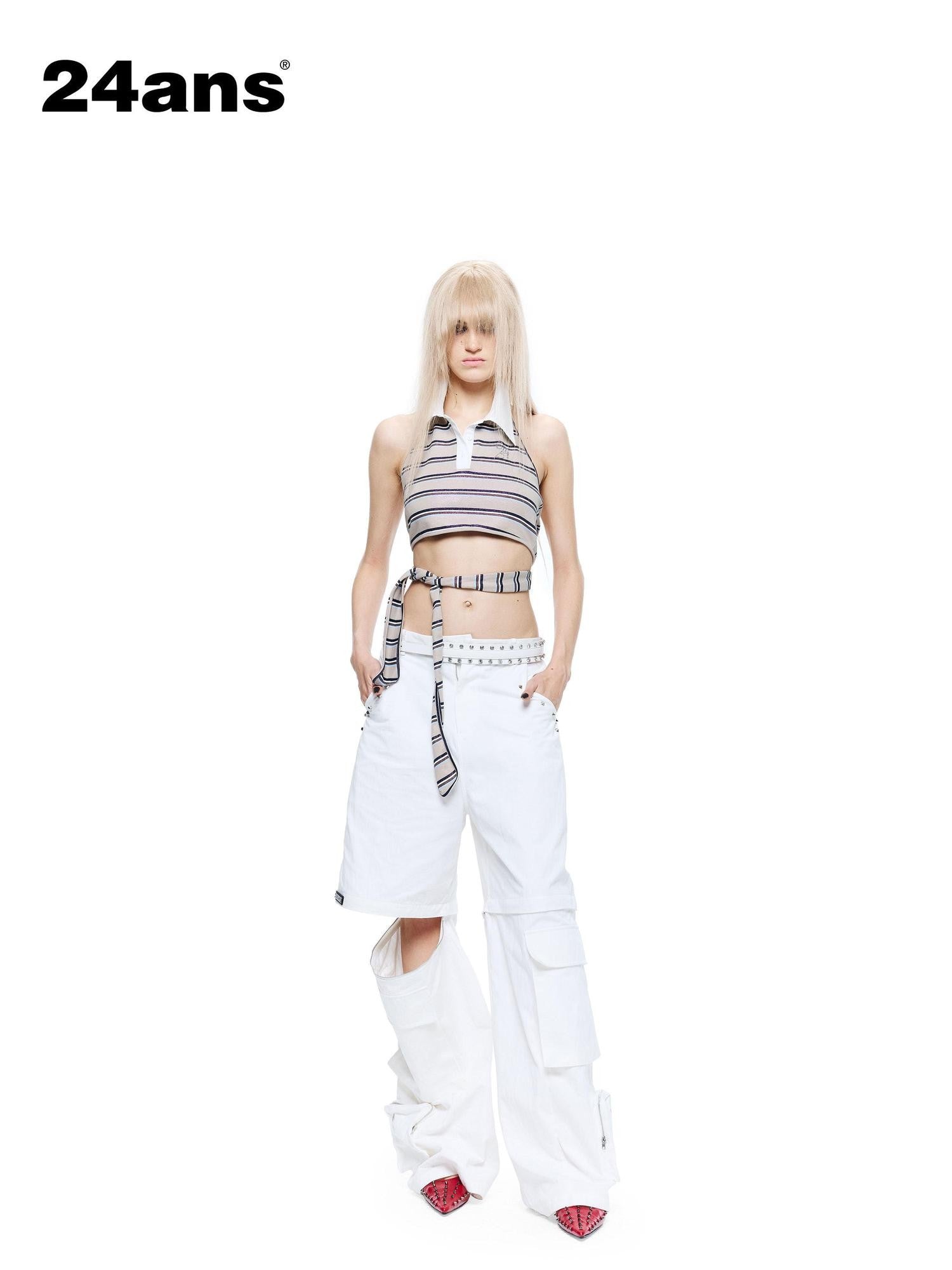 24ans Khaki Striped Rhinestone Back Cutout Women&