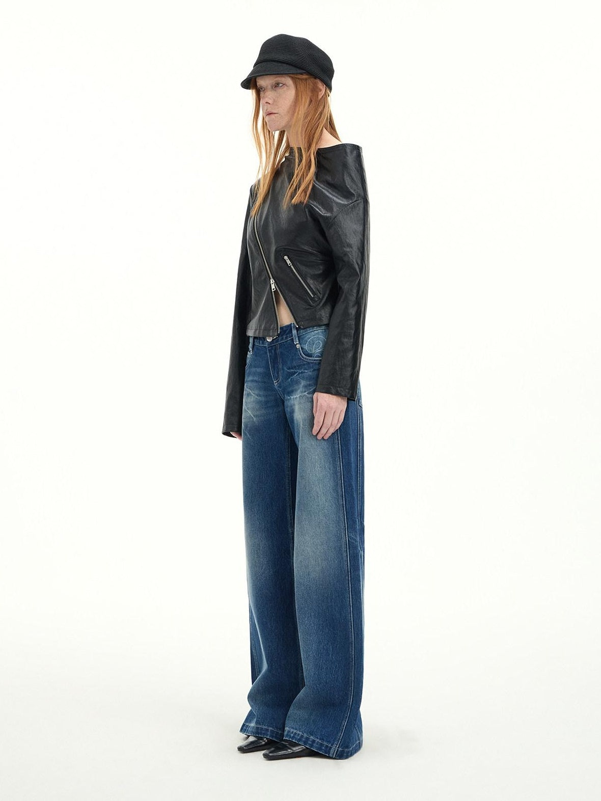 RUN TO THE FUTURE Vintage Blue Washed Mid Rise Cotton Zipper Women No Stretch Straight Jeans