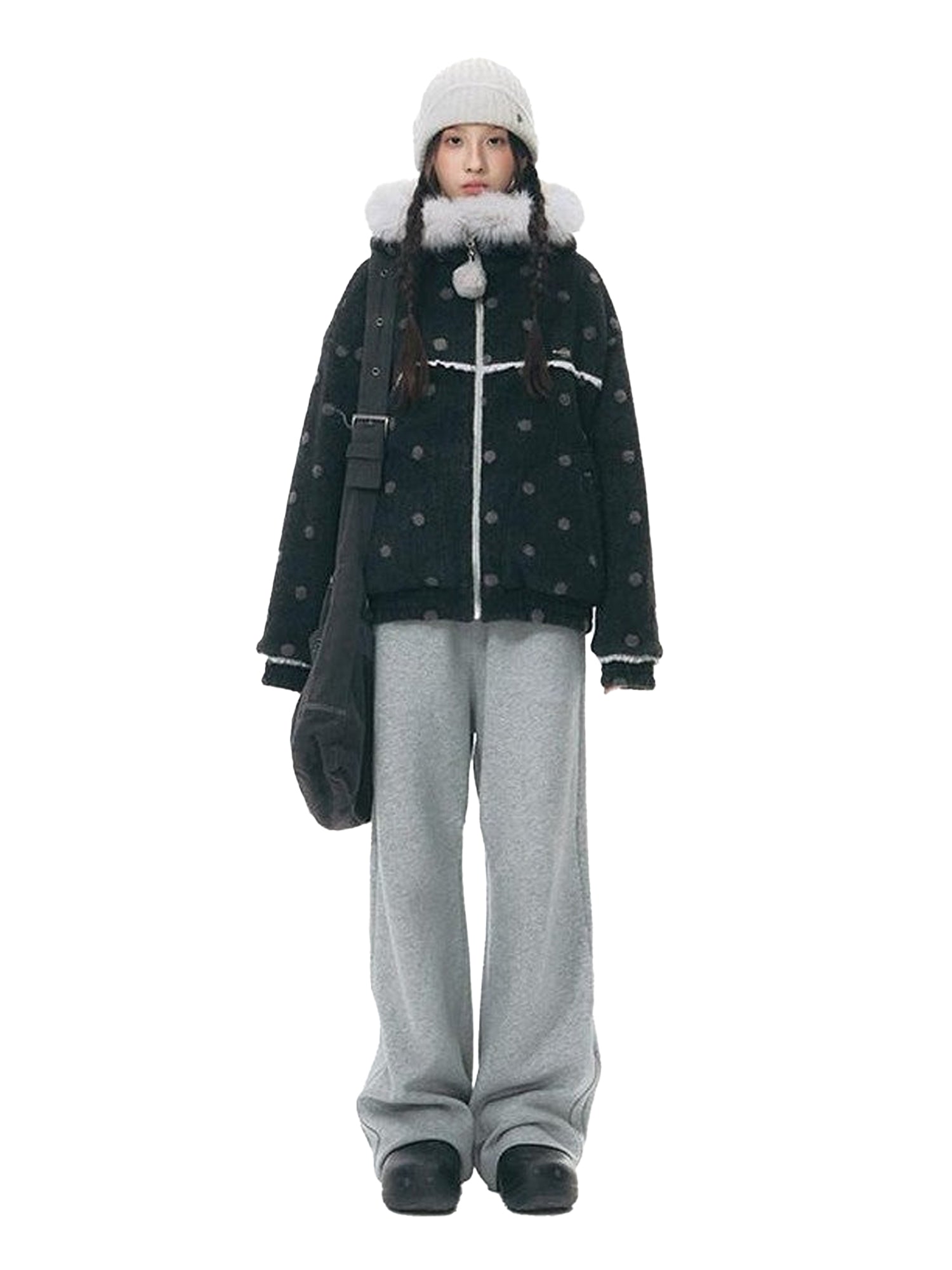 NAPSNAPS Black Polka Dot Reversible Patchwork Hooded Women&