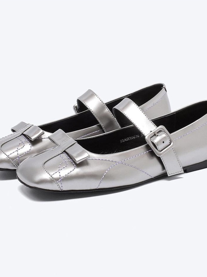 RUN TO THE FUTURE Sheepskin Insole Vintage Square Toe One Strap Low Heel Rubber Sole Women Flats