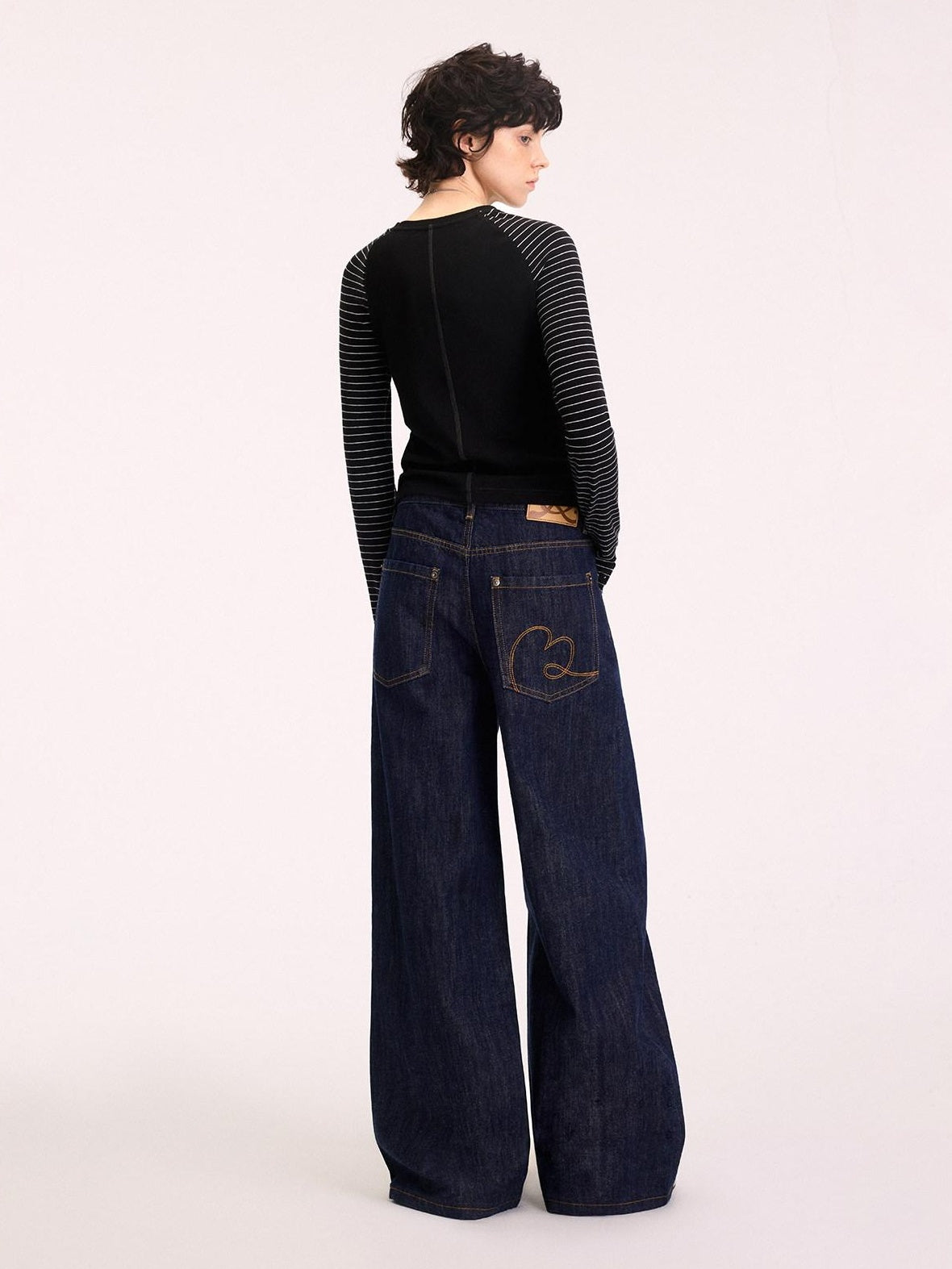 RUN TO THE FUTURE Casual Natural Waist Wide Leg Cotton Zipper Women Indigo Straight Jeans