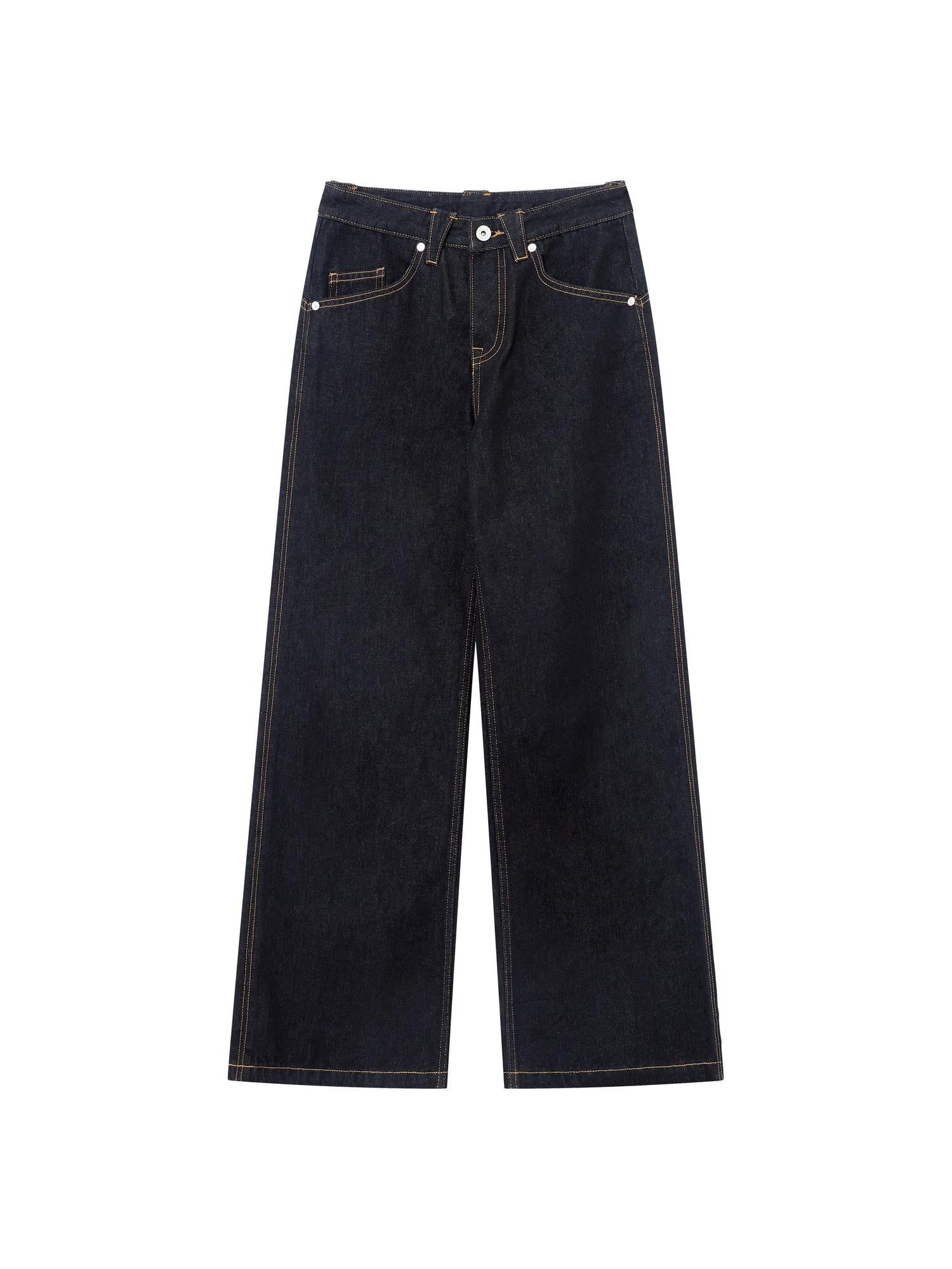 RUN TO THE FUTURE Casual Relaxed Dark Wash Cotton Natural Waist Zip Fly Denim Straight Jeans