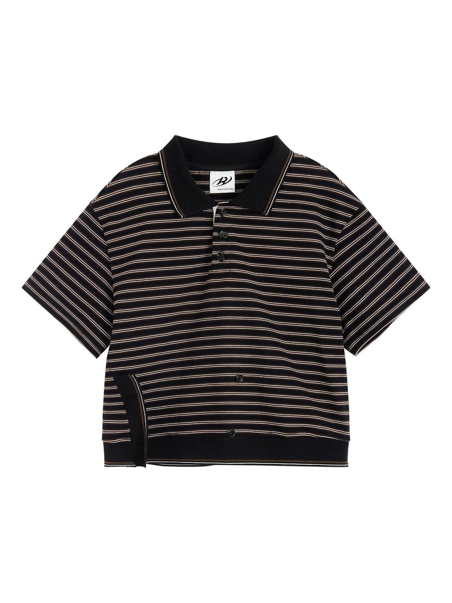 RUN TO THE FUTURE Breathable Cotton Slim Fit Asymmetric Henley Striped Low Waist Women Crop Tops