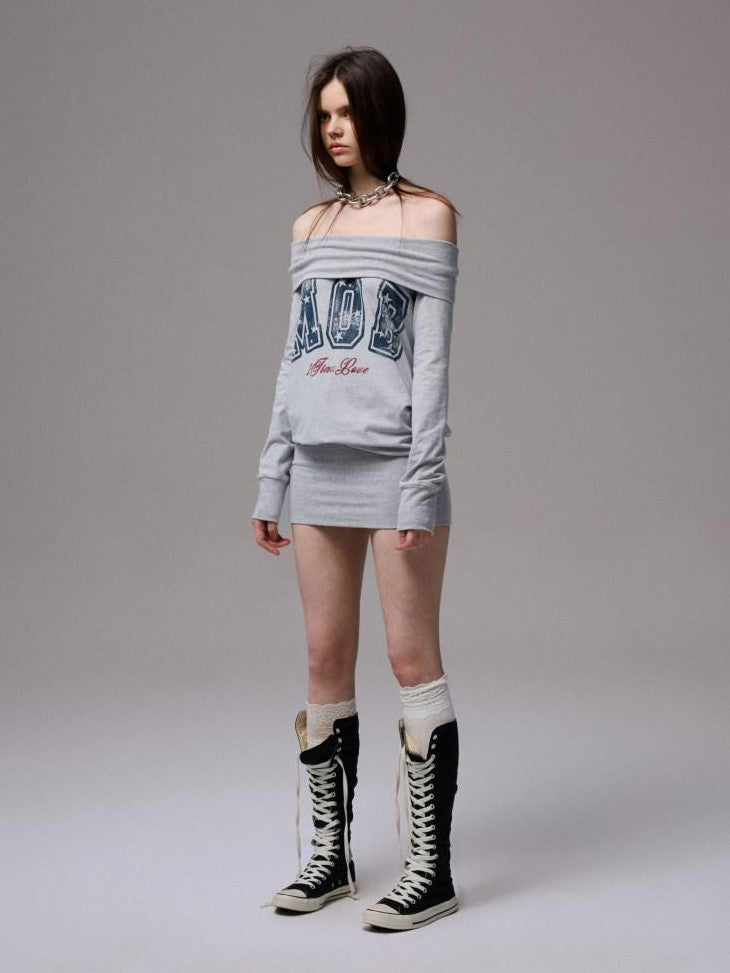 1JINN STUDIO American Letter Print Bodycon Long Sleeve Women&