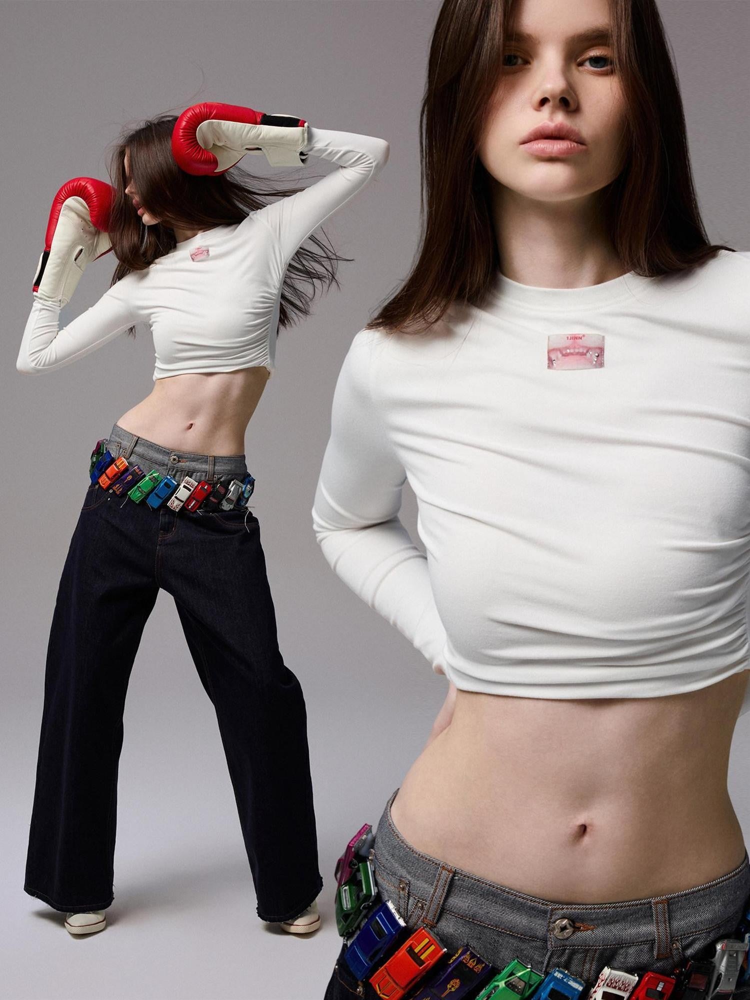 1JINN STUDIO Asymmetric Pleated Crewneck Slimming Women&
