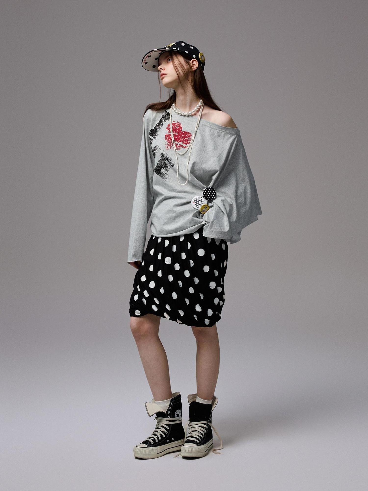 1JINN STUDIO Badge Letter Print Slanted Shoulder Women&
