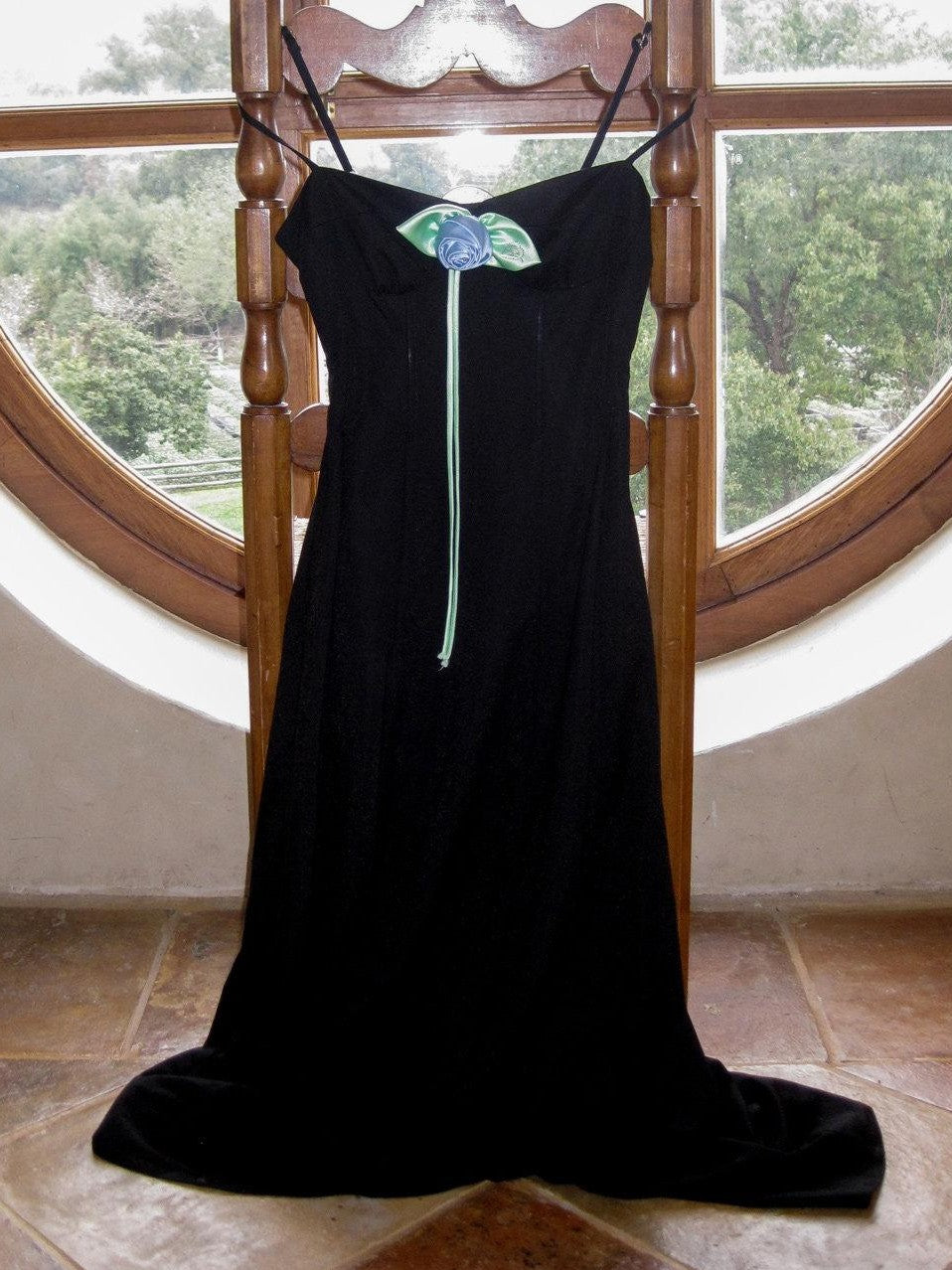 1JINN STUDIO Black Boned Corset Cinched Waist Rose Brooch A Line Women&