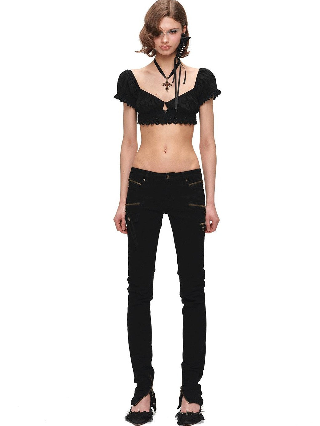 1JINN STUDIO Black Vintage Washed Zipper Low Rise Slimming Women&
