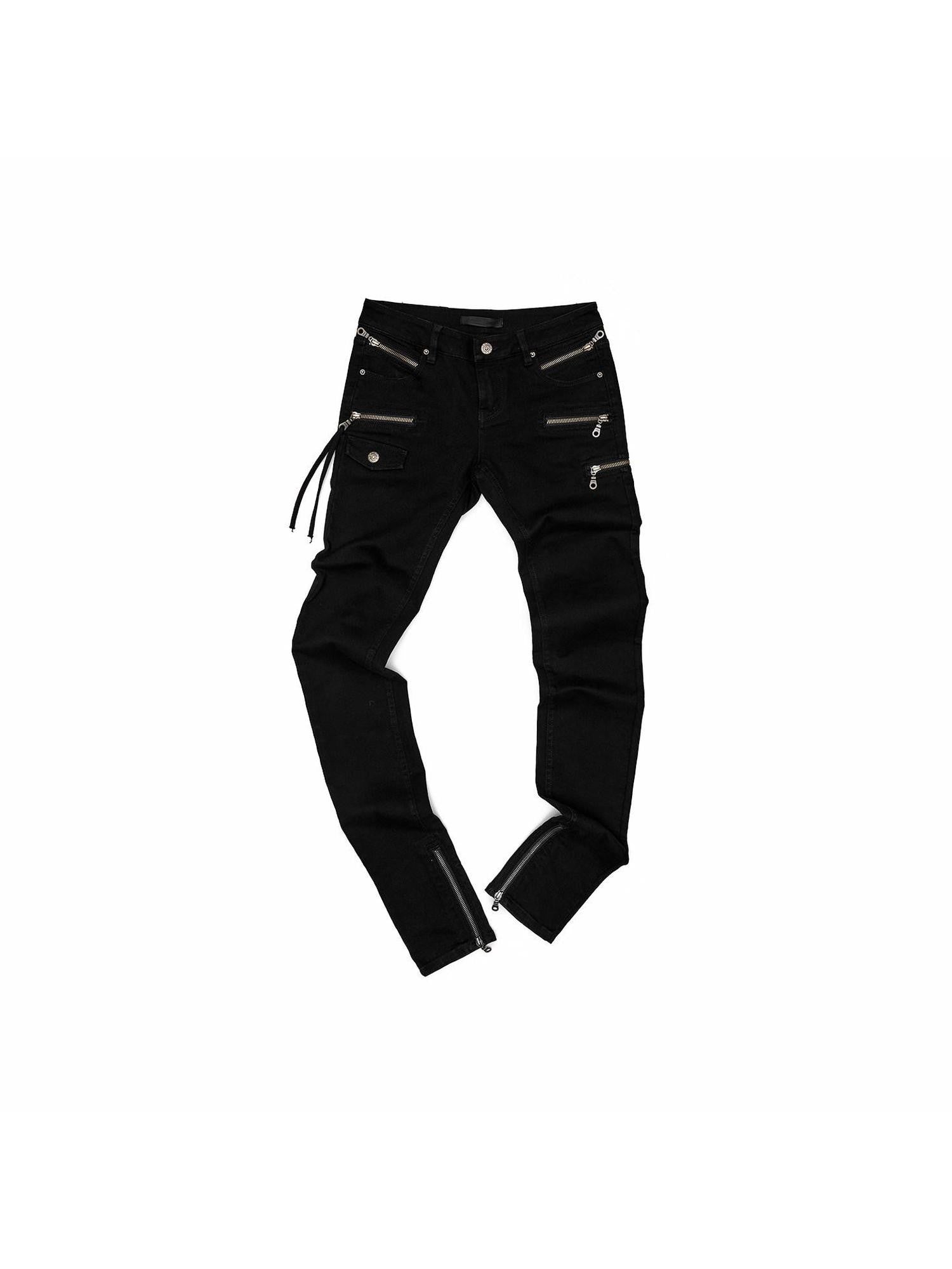 1JINN STUDIO Black Vintage Washed Zipper Low Rise Slimming Women&