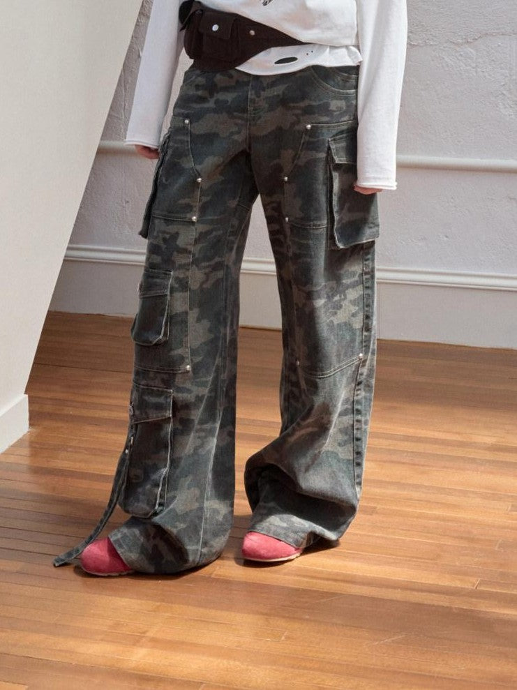 1JINN STUDIO Camo Vintage Washed Utility Multi Pocket Women&