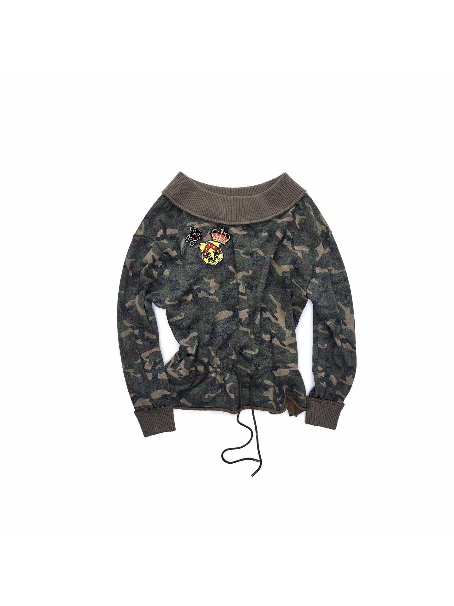 1JINN STUDIO Camouflage Asymmetrical Embroidered Badge Drawstring Women&