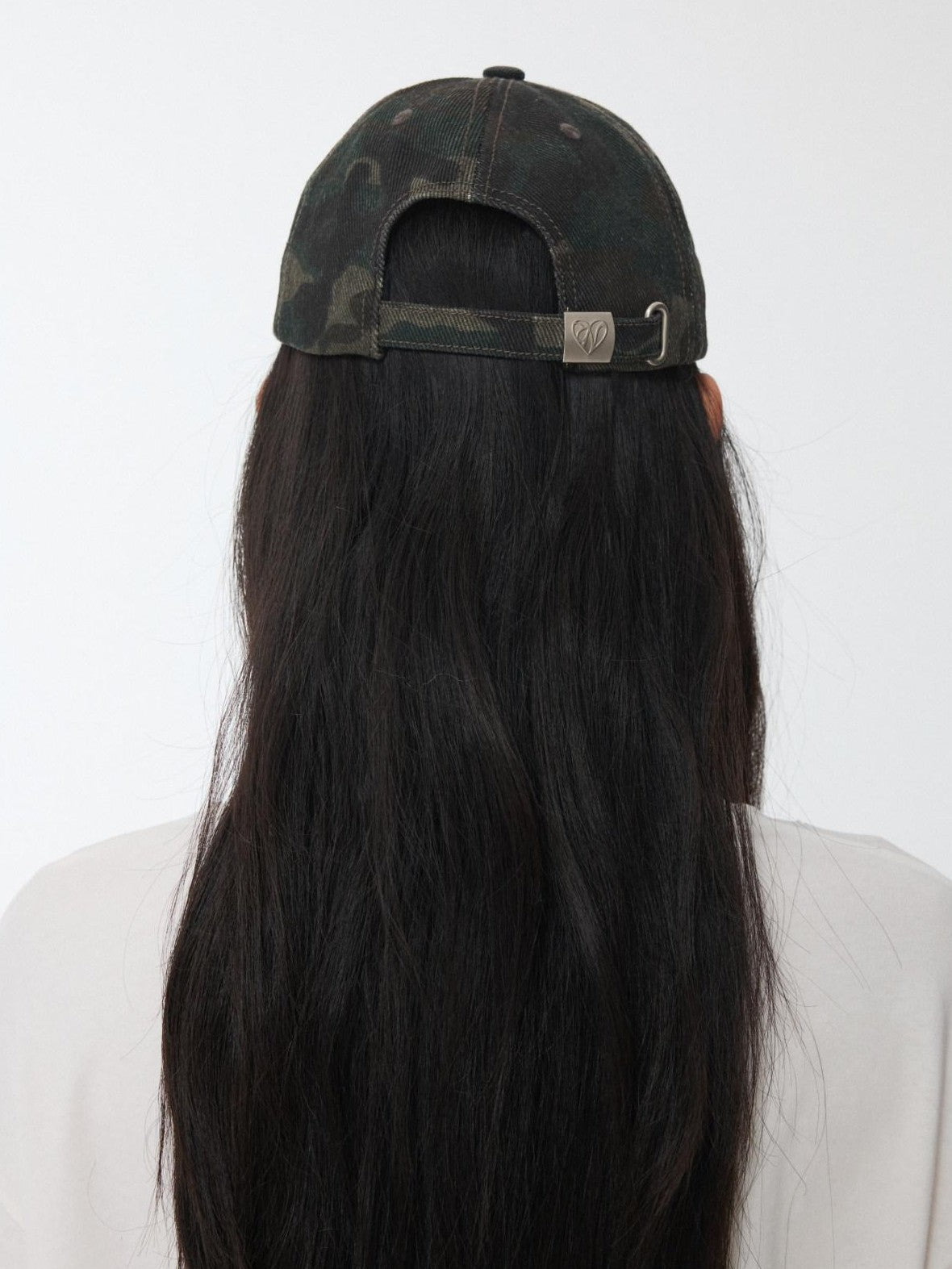 1JINN STUDIO Camouflage Washed Distressed Star Stud Deep Wide Brim Women&