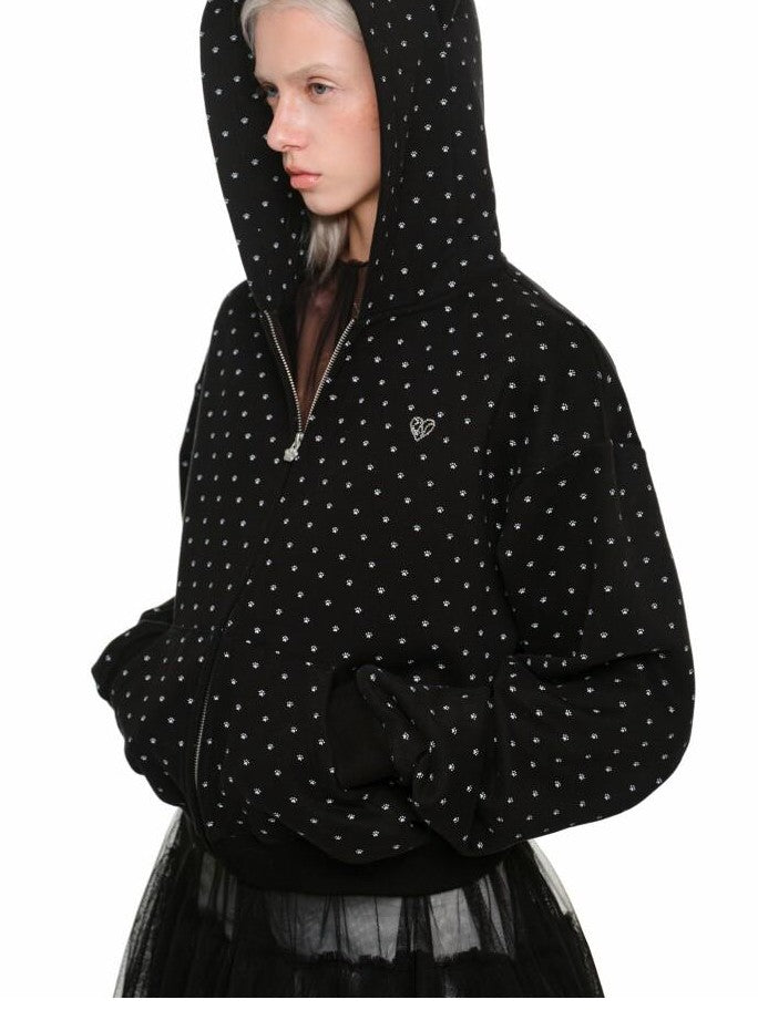 1JINN STUDIO Cat Paw Polka Dot Hooded Zip Cardigan Women&