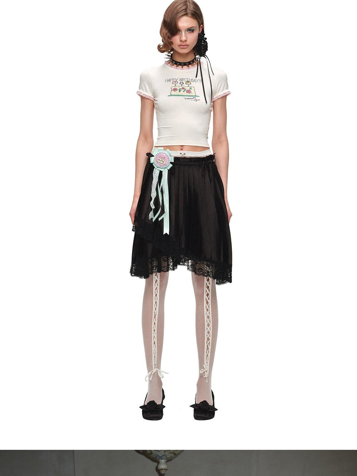 1JINN STUDIO Colorblock Satin Splice Lace Drawstring Irregular Pleated Women&