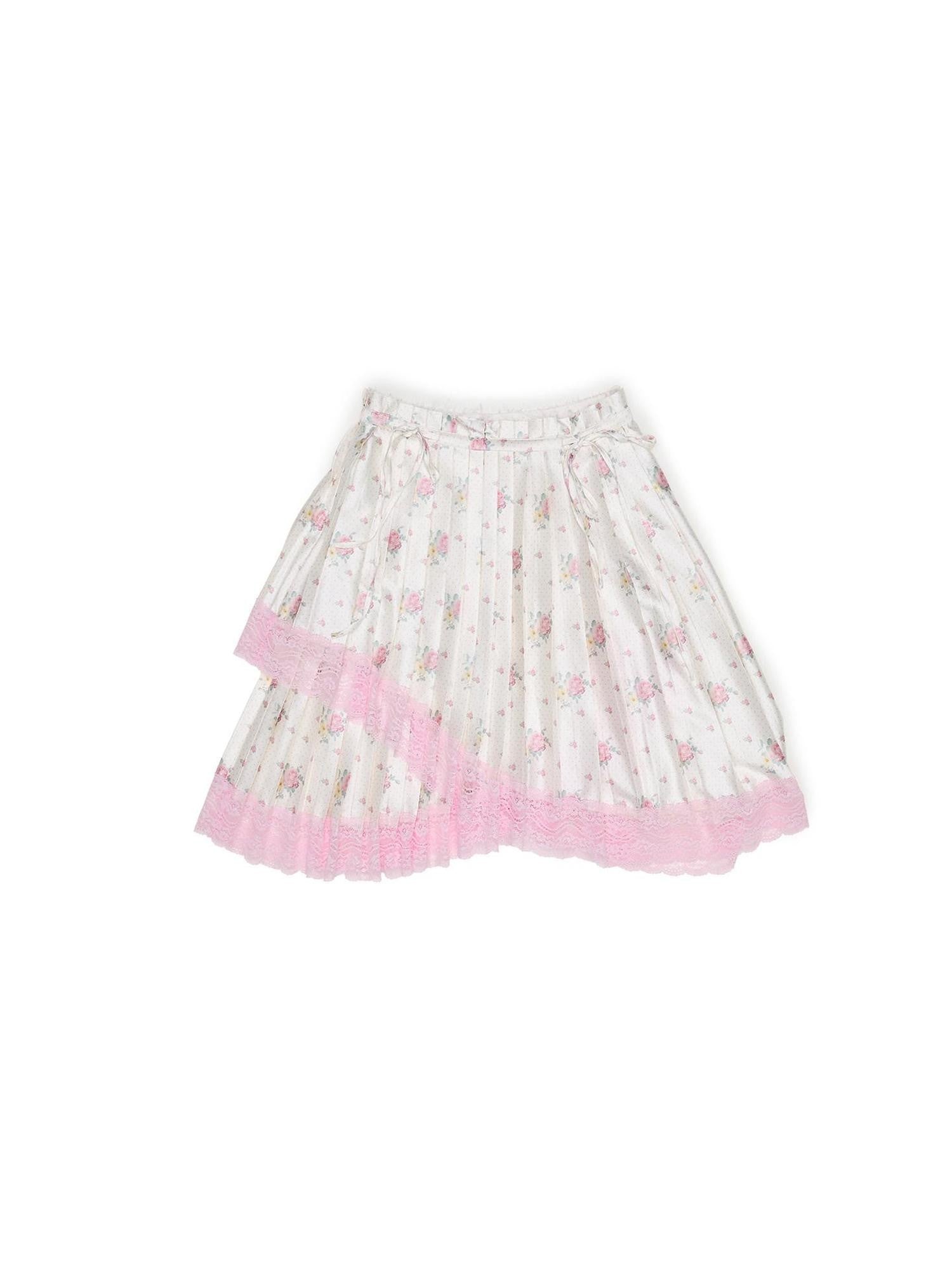 1JINN STUDIO Colorblock Satin Splice Lace Drawstring Irregular Pleated Women&