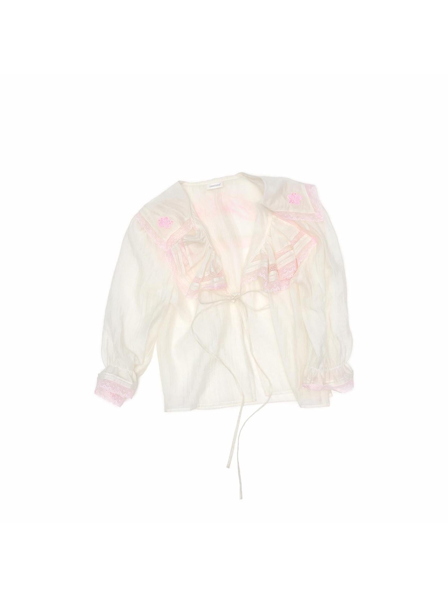 1JINN STUDIO Cropped Sailor Collar Ruffle Mid Sleeve Women&