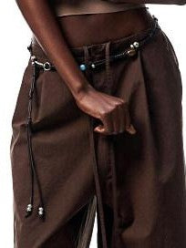 1JINN STUDIO Distressed Washed Elastic Waist Cargo High Waist Women&