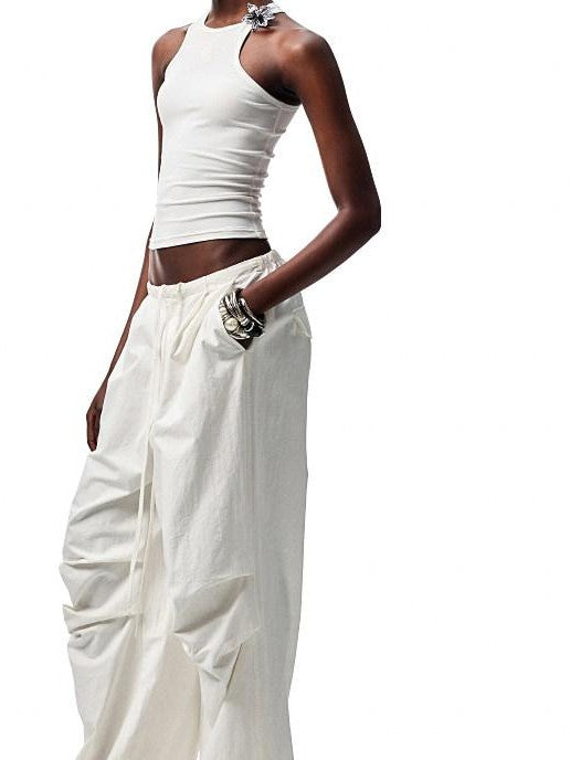 1JINN STUDIO Distressed Washed Elastic Waist Cargo High Waist Women&
