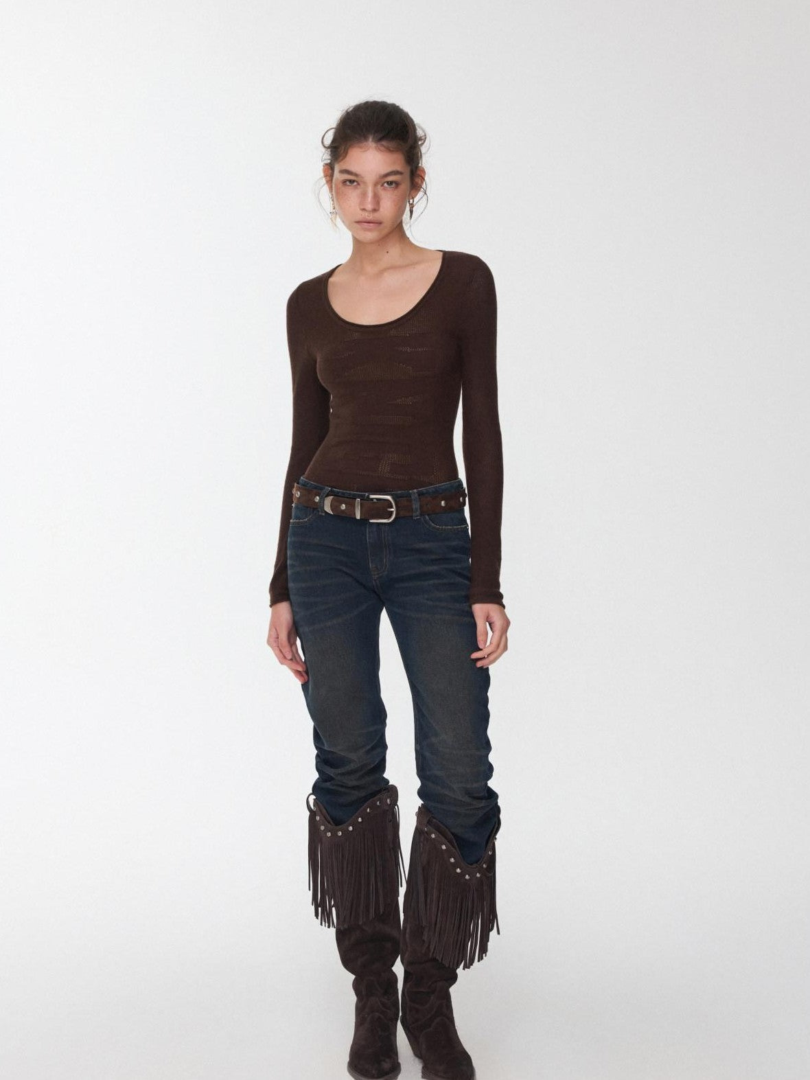 1JINN STUDIO Equestrian Jacquard Openwork Slim Fit Knit Women&