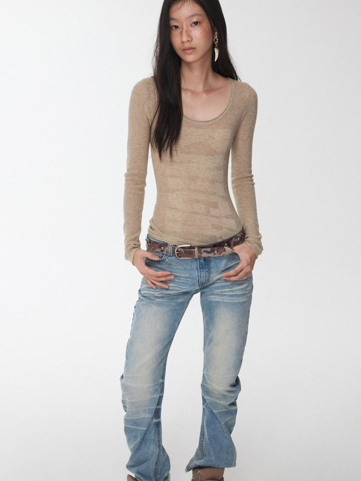 1JINN STUDIO Equestrian Jacquard Openwork Slim Fit Knit Women&