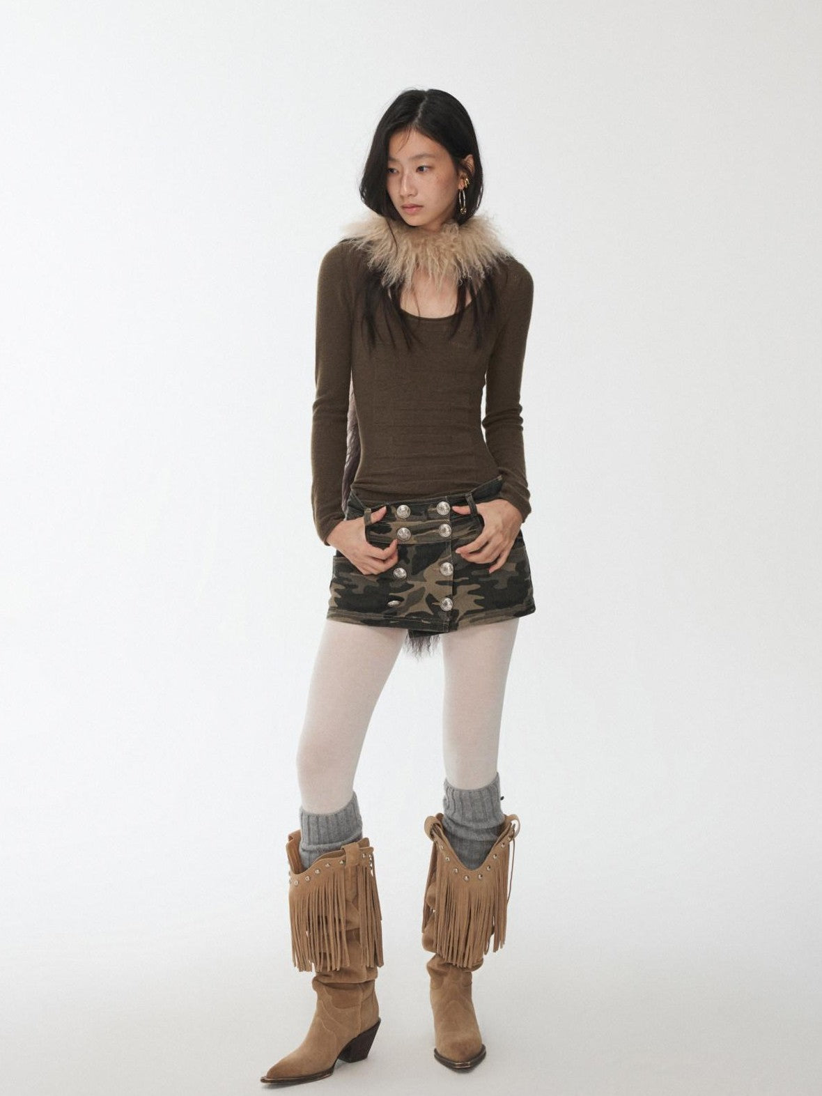 1JINN STUDIO Equestrian Jacquard Openwork Slim Fit Knit Women&